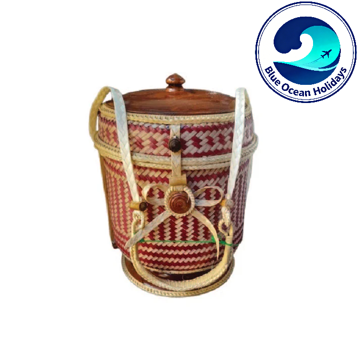 Handwoven Lao Sticky Rice Container – Red Pattern (11cm x 15cm)