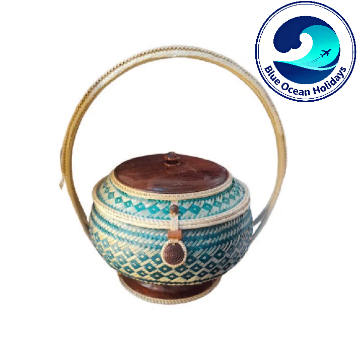 Handwoven Lao Bamboo Sticky Rice Container – Green Edition (12cm x 25cm)